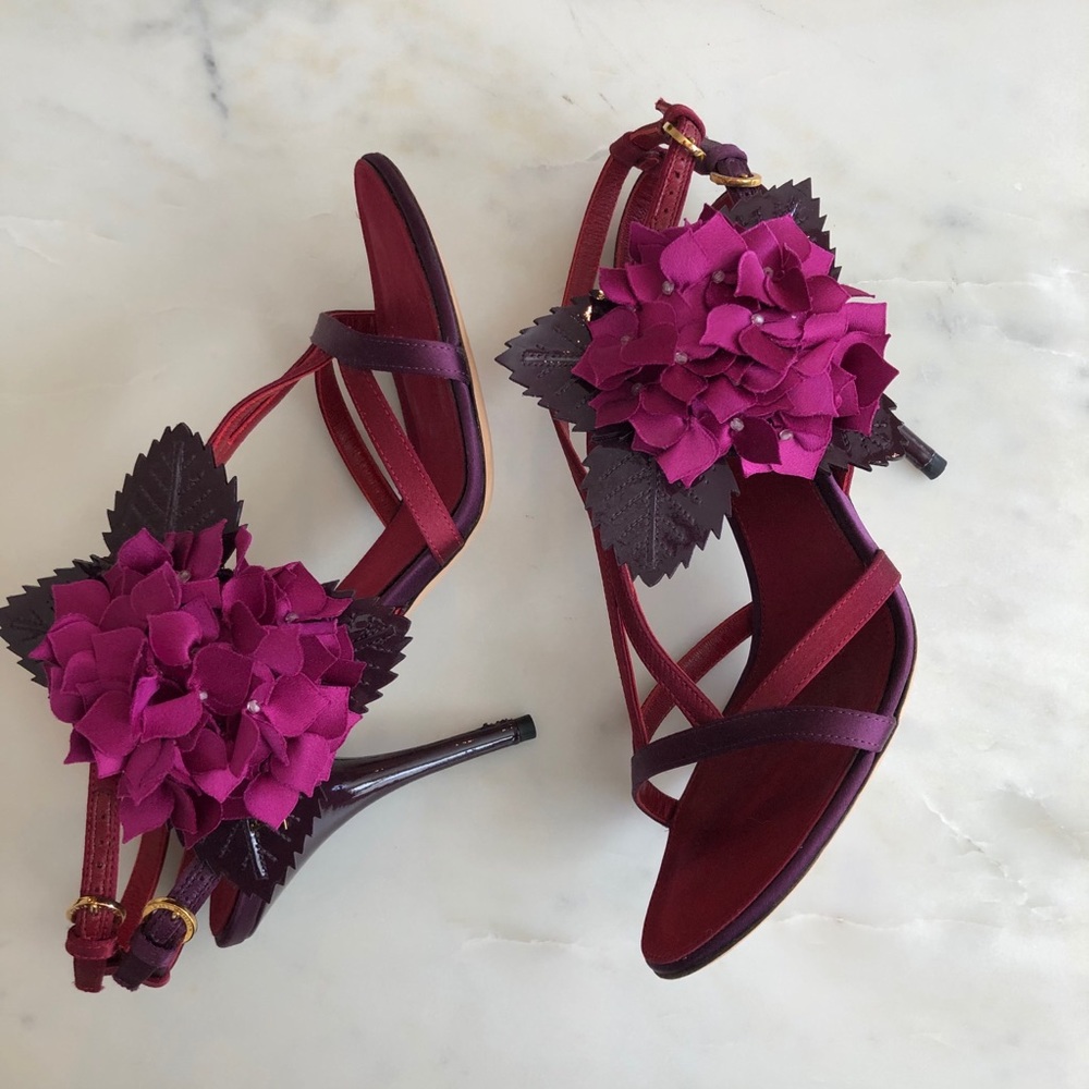 Louis Vuitton Sarah Satin and Patent Sandal Heel 7.5
